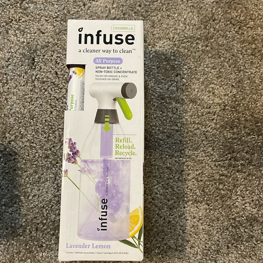 Spray bottle+non toxic concentrate tough on grease on grime.